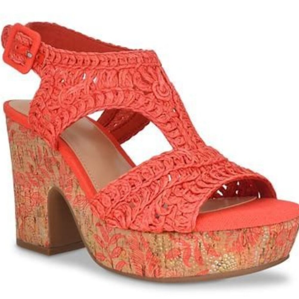 IMPO MEMORY FOAM OSANNA TANGELO RAFFIA / HEAVY CANVAS PLATFORM SANDAL 6.5 W BOX